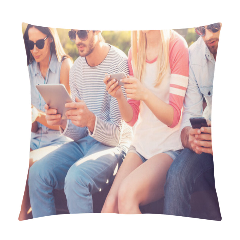 Personality  Young People Looking At Their Gadgets Pillow Covers