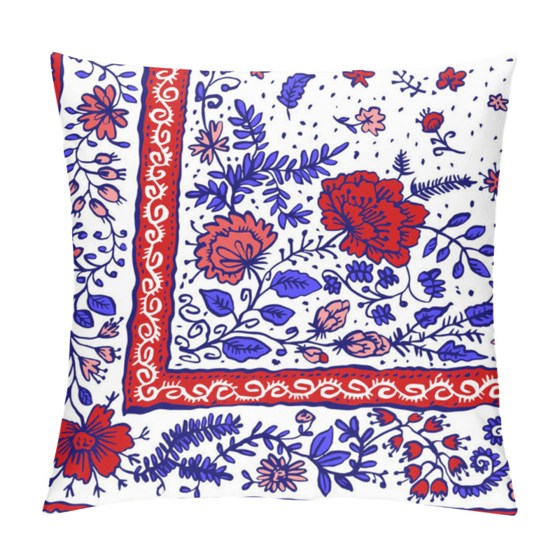 Personality  Colorful Ornamental Floral Paisley Shawl, Bandanna, Pillow, Scarf. Square Pattern. Detailed Floral Scarf Design. Fashion Ornament On White Background. Batik.  Pillow Covers