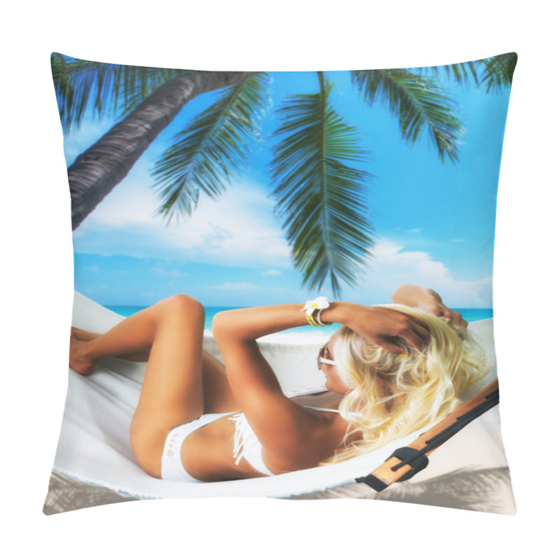 Personality  Young Beautiful Woman Relaxing On The Hammock Pillow Covers