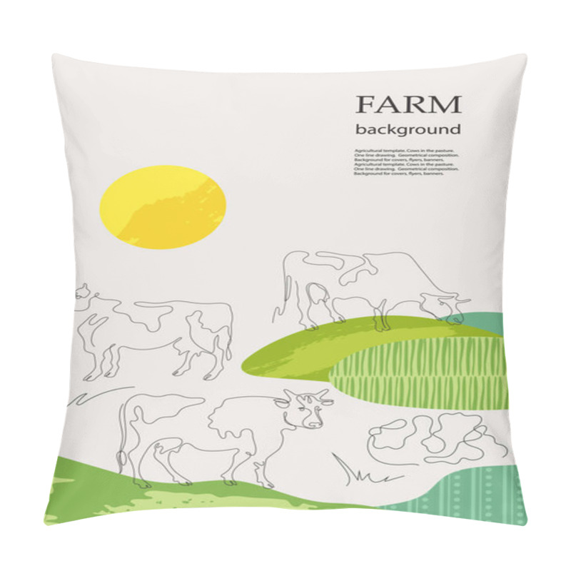 Personality  Cows Are Drawn In One Line. Sample Brochure. Agricultural Background. Pillow Covers