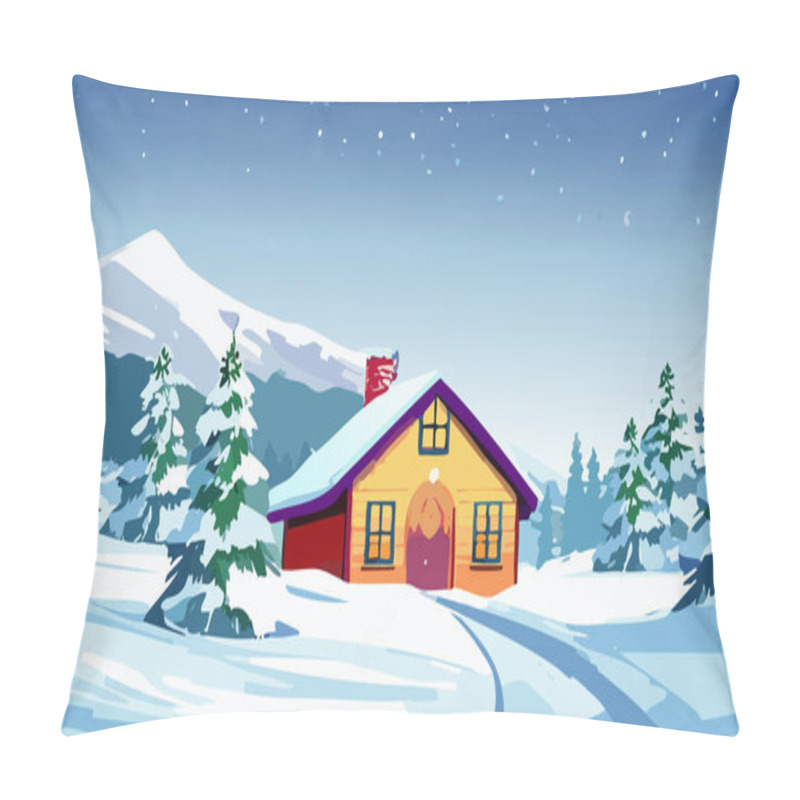 Personality  Winter Landscape With House In The Mountains. Vector Illustration. Pillow Covers