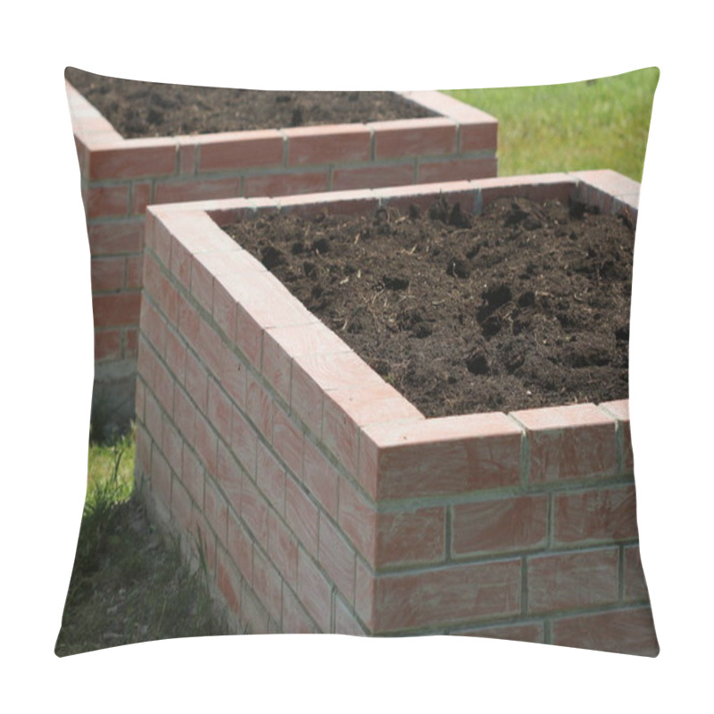 Personality  A Modern Vegetable Garden With Raised Briks Beds . Ready For Planting . Pillow Covers