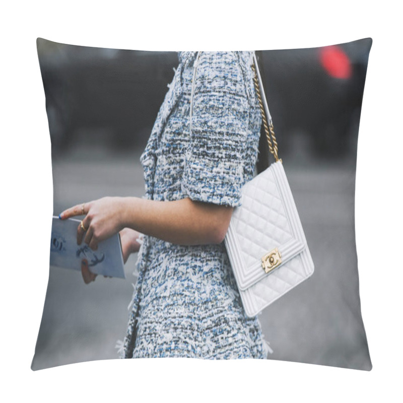 Personality  Paris, France - March 5, 2019: Street Style - Chanel Outfit Before A Fashion Show During Paris Fashion Week - PFWFW19  Pillow Covers