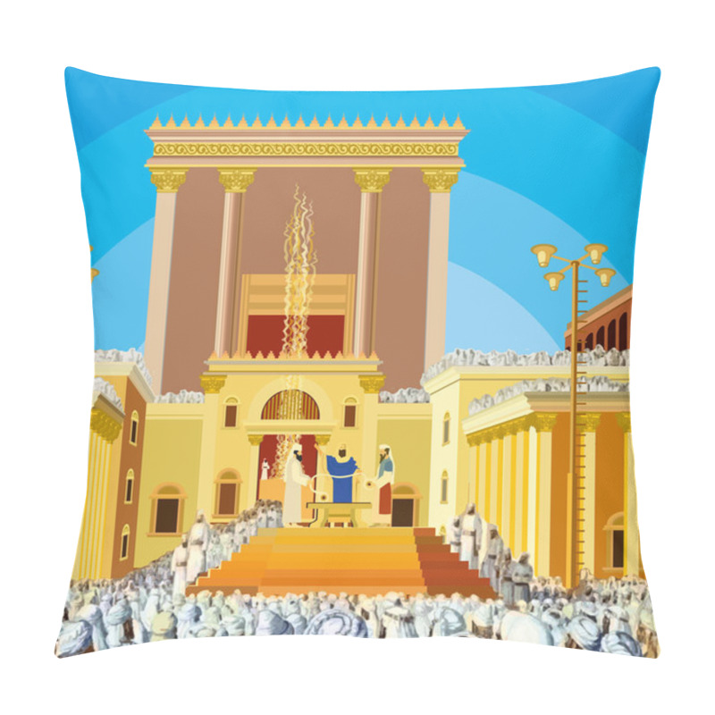 Personality  Jerusalem Temple. A Scene Of  Jewish King Long Ago In The Era  The Second  In  Called Hakhel. The  Festival  Sukkot. Pillow Covers