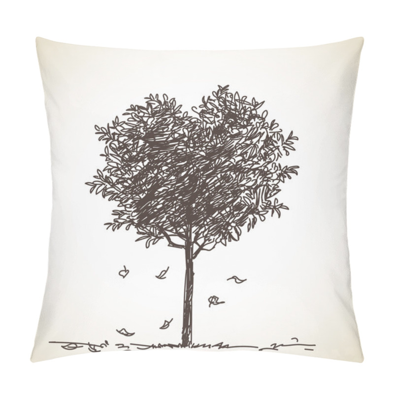 Personality  Sketch Of Tree Heart Shape Pillow Covers