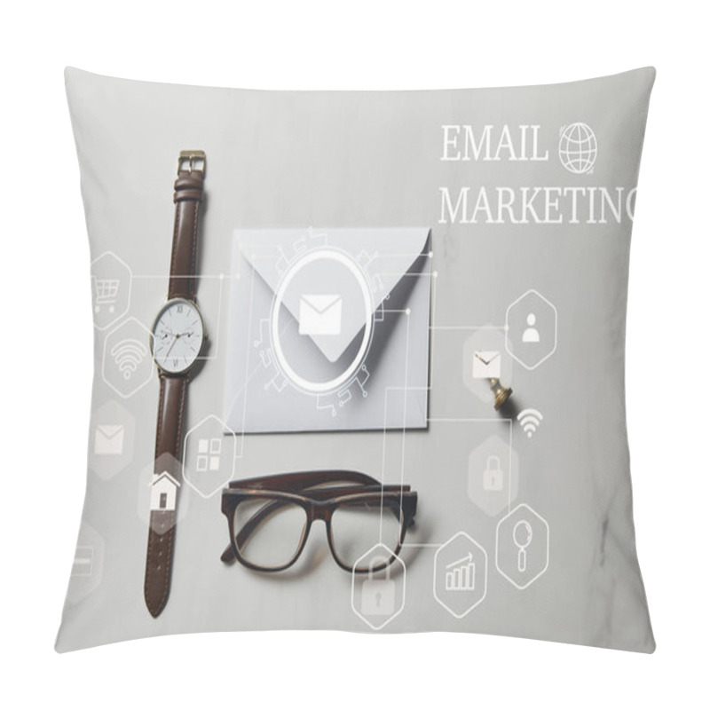 Personality  Letter Template With Glasses And Watch On White Marble Background With 