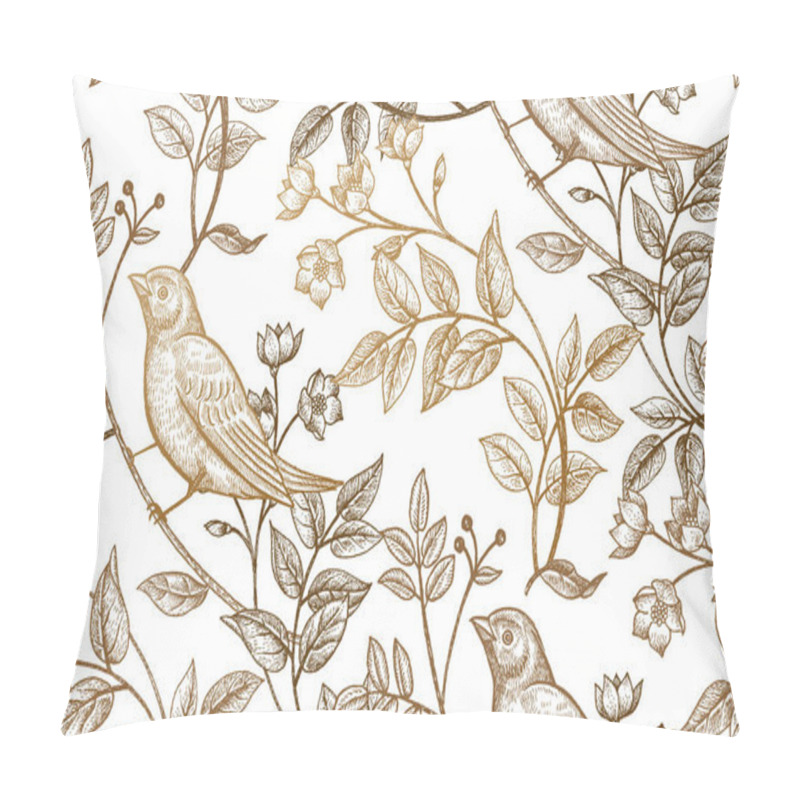 Personality  Seamless Pattern With Flowers And Birds. Pillow Covers