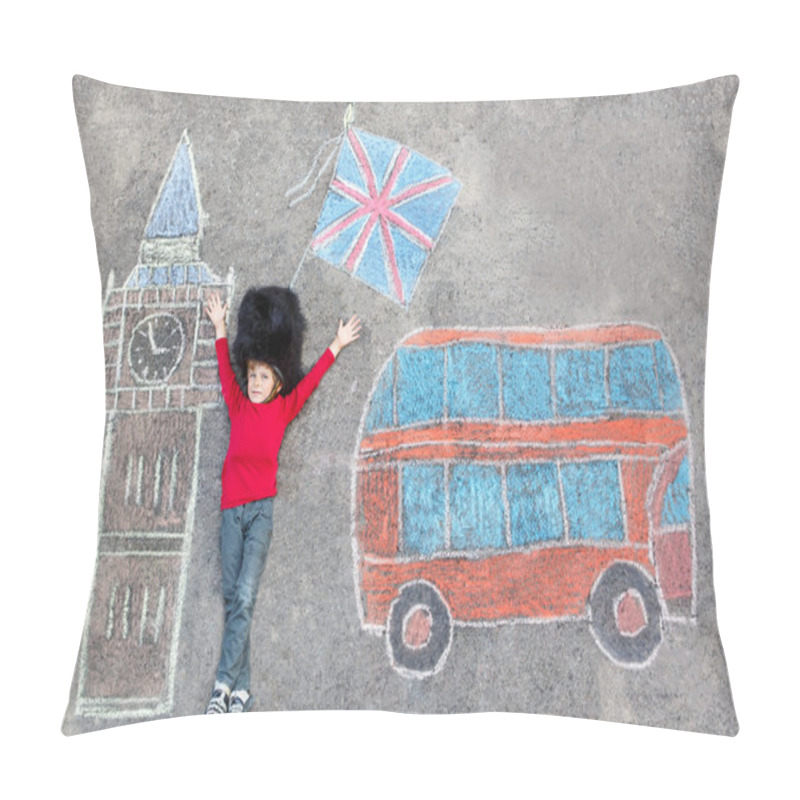 Personality  Kid Boy In British Soldier Uniform With London Chalks Picture Pillow Covers