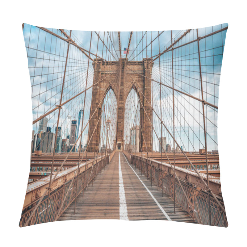 Personality  Empty Brooklyn Bridge During Lockdown In New York, Because Of The Pandemic. Pillow Covers