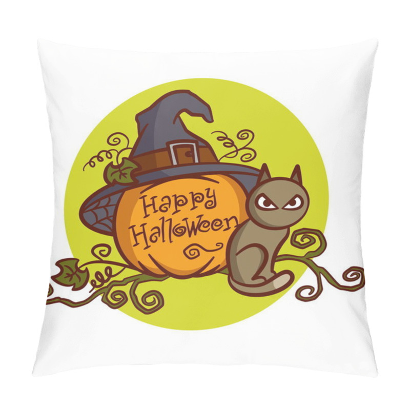 Personality  Happy Halloween. Cat. Pumpkin. Witch Hat Pillow Covers