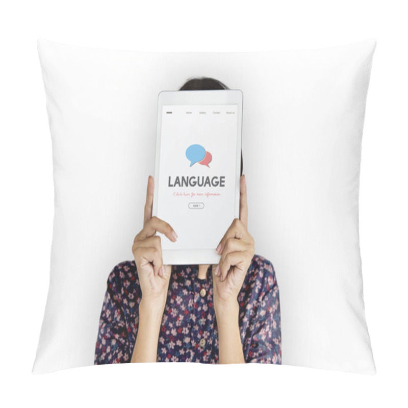 Personality  Woman Holding Digital Tablet Covering Face Pillow Covers