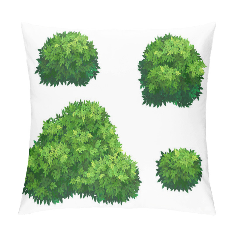 Personality  Set Of Green Bush And Tree Crown Of Different Shapes. Ornamental Plant Shrub For Decorate Of A Park, A Garden Or A Green Fence. Thick Thickets Of Shrubs. Foliage For Spring And Summer Card Design. Pillow Covers