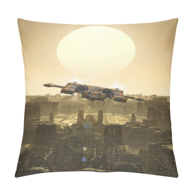 Personality  Spaceship And Futuristic City Pillow Covers