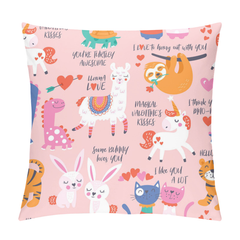 Personality  Seamless Pattern For Valentine's Day With Cute Animals In Love.  Pillow Covers