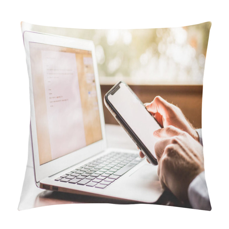 Personality  Workplace With A Cell Phone Of And A Laptop  Pillow Covers