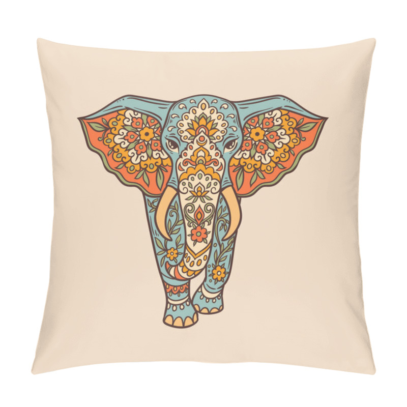 Personality  Elephant Mandala Retro. Vector Illustration. Flower Ethnic Drawing. Elephante Animal Nature In Zen Boho Style. Coloring Page, Hippie, Eastern Style Pillow Covers