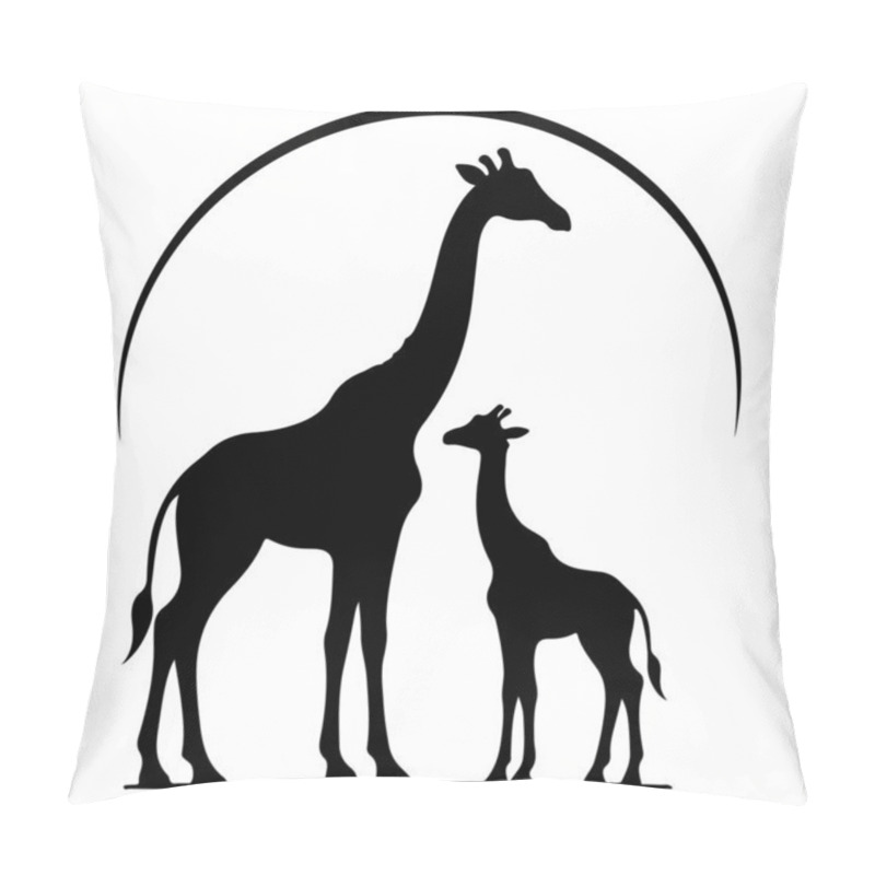 Personality  Discover The Touching Bond Of Wildlife With This Black-and-white Silhouette Illustration Of A Mother And Baby Giraffe Standing Together. The Minimalist Design Captures The Essence Of Family And Nature, Making It Perfect For Decor, Wildlife-themed Pro Pillow Covers