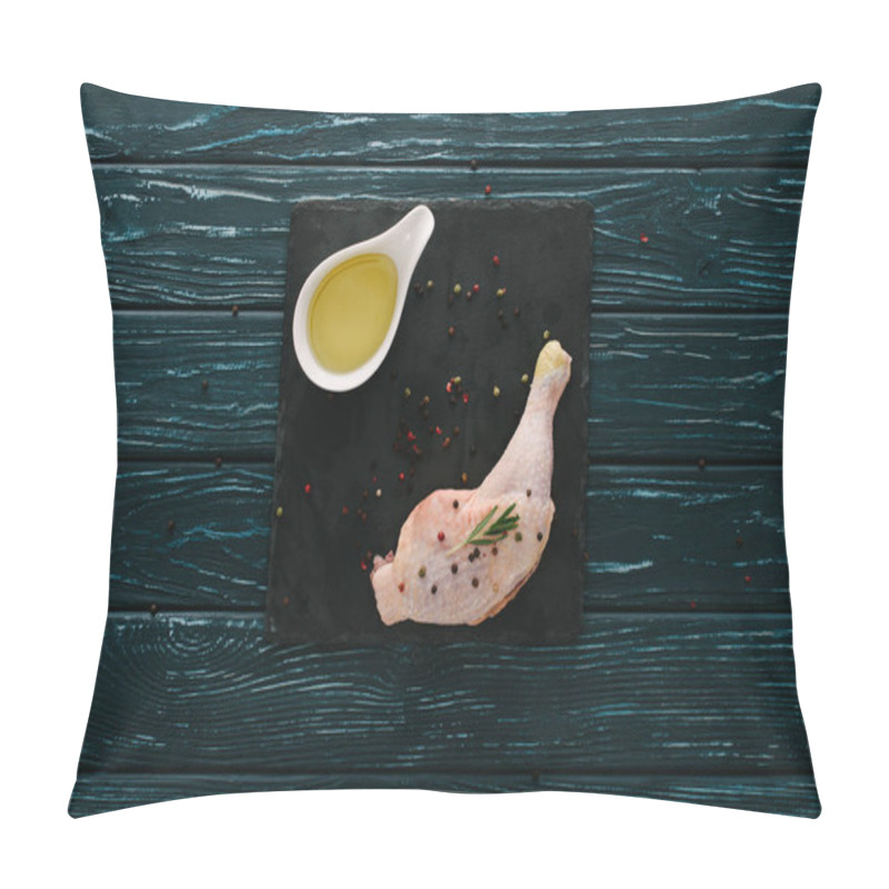 Personality  Top View Of Chicken Leg With Pepper Corns And Oil On Stone Board Pillow Covers