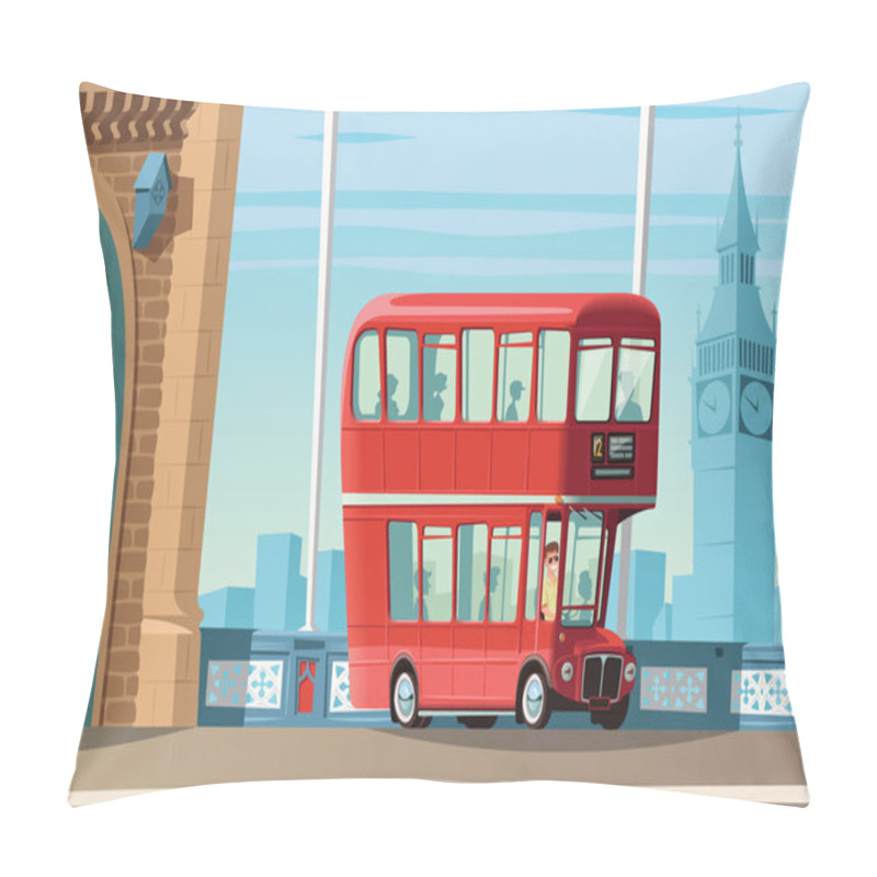 Personality  London Double Decker Bus On Tower Bridge And City Landscape In Background Pillow Covers