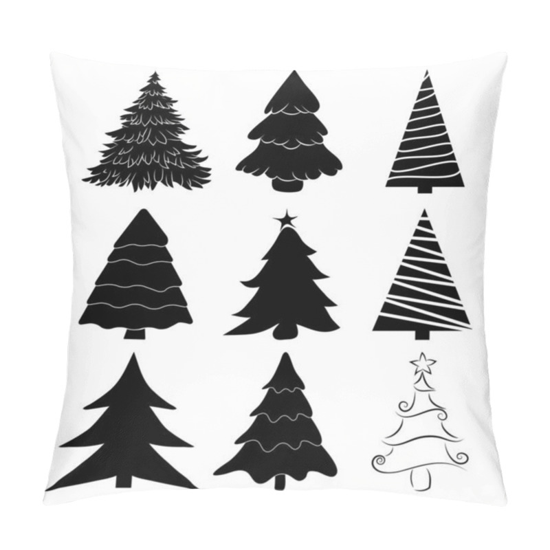 Personality  Christmas Tree Silhouettes Set. Black Pines Icon For Xmas Card Or Invitation. Symbol Of December. Collection Of Pine Shapes Design. Fir Tree Illustration Isolated On White Background. Pillow Covers