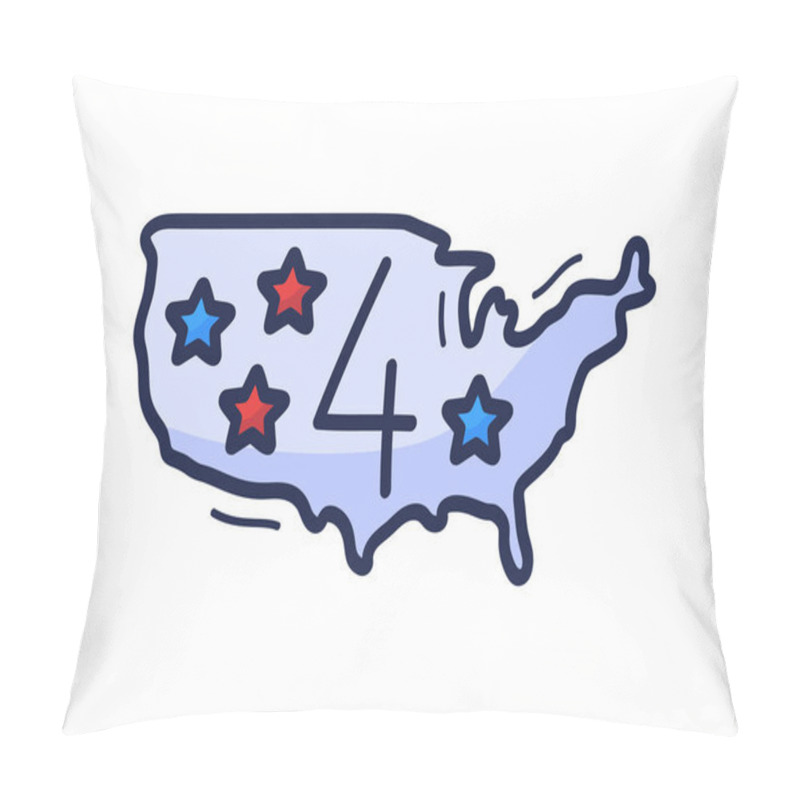 Personality  US Map Icon With The Number Of July 4 Is Drawn By Hand In Cartoon Style. Vector Illustration For Independence Day In The United States Pillow Covers