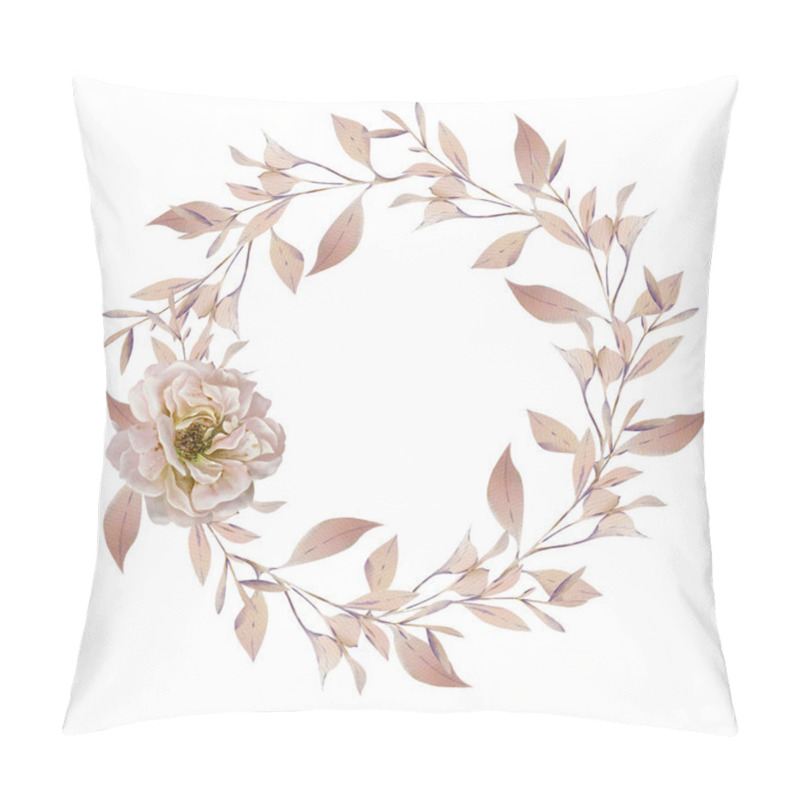 Personality  Watercolor Wedding Autumn Wreath With Rosehip Blossom, Rose Flower And Leaves. Illustration Pillow Covers