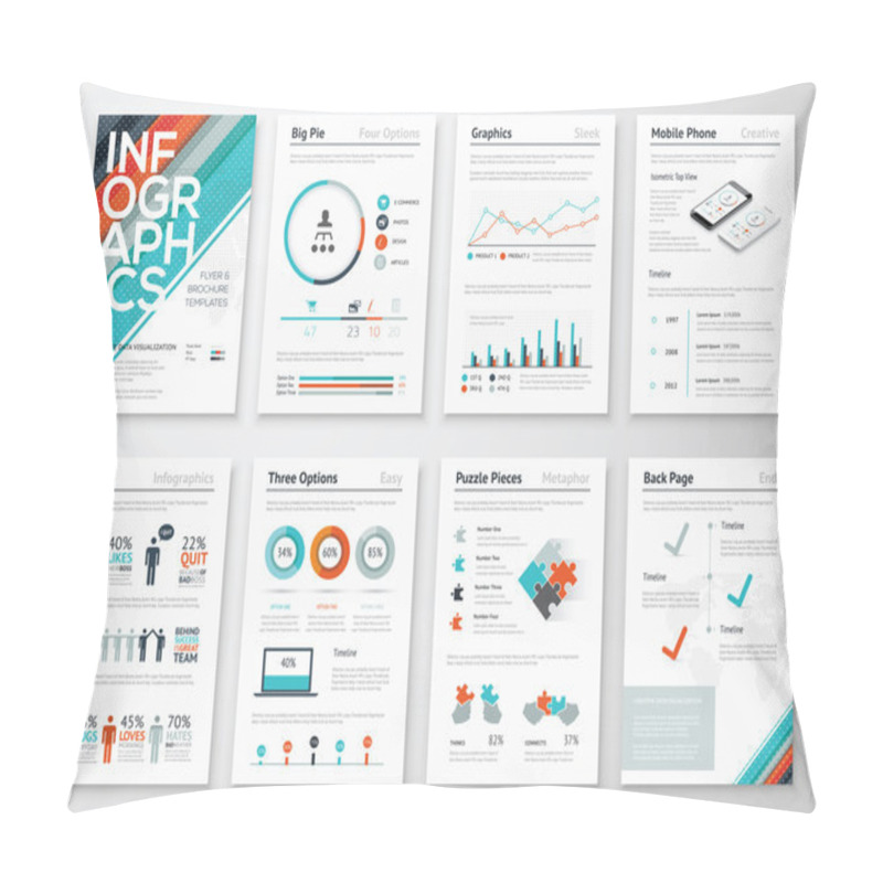 Personality  Infographic Flyer And Brochure Elements For Business Data Visualization Pillow Covers