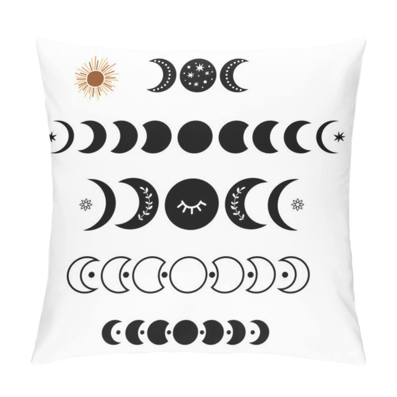 Personality  Black Moon Phase Logo Set. Boho Moon Symbol. Black Moon Cycle. Full Moon, Crescent Isolated. Celestial Graphic Element. Astronomy, Astrology Clipart. Bohemian Botanical Ornate. Simple Illustration. Pillow Covers