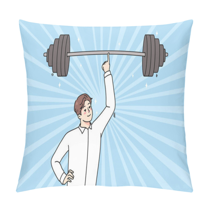 Personality  Businessman Hold Heavy Barbell On Finger  Pillow Covers