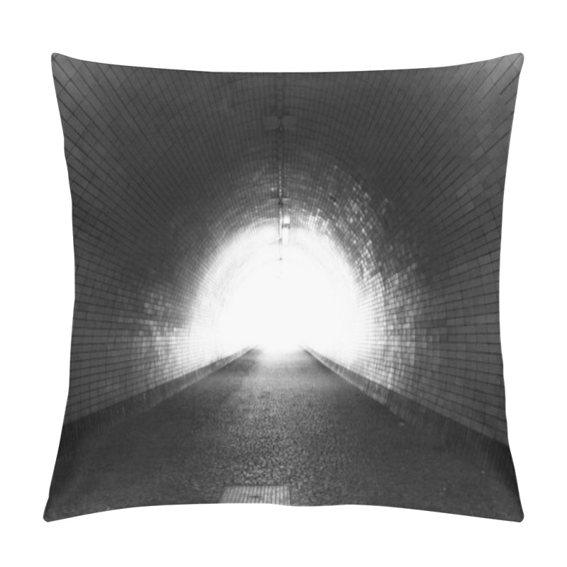 Personality  View Through A Dark Tunnel With The Light At The End (Black And White) Pillow Covers