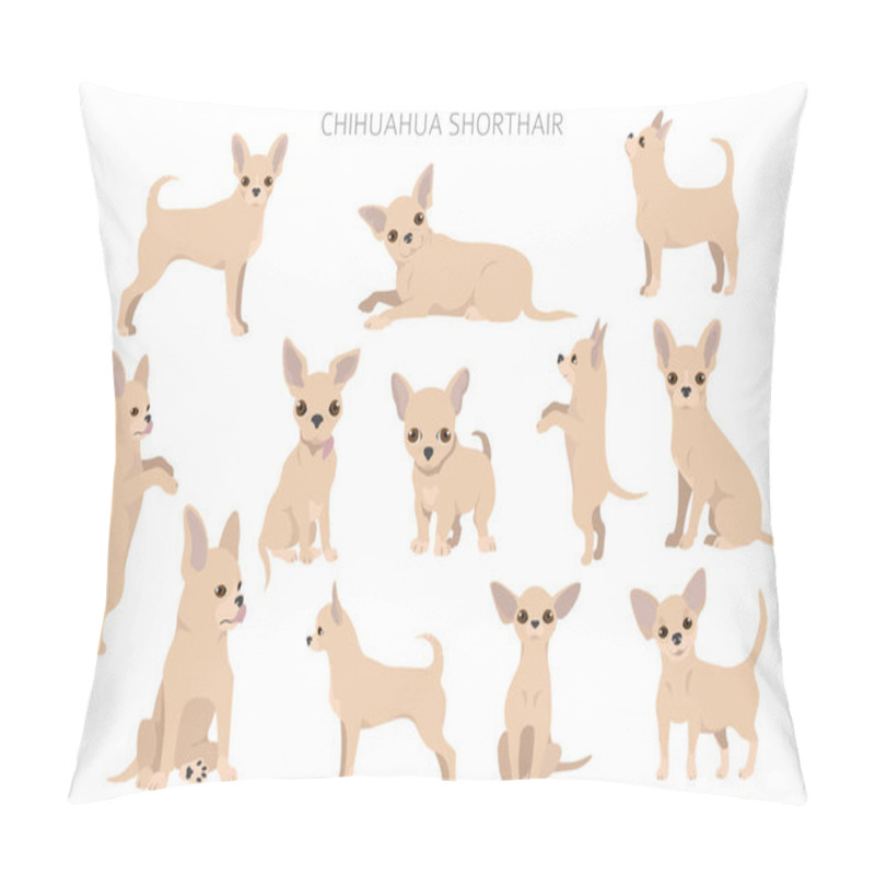 Personality  Chihuahua Dogs  In Different Poses. Adult And Puppy Set.  Vector Illustration Pillow Covers