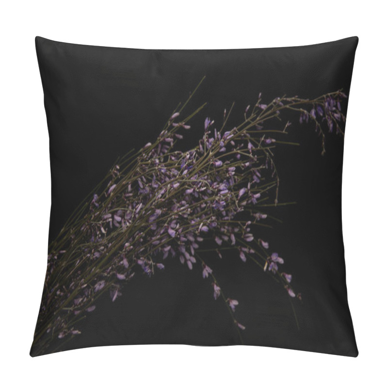 Personality  Violet Wildflowers On Branches Isolated On Black Pillow Covers