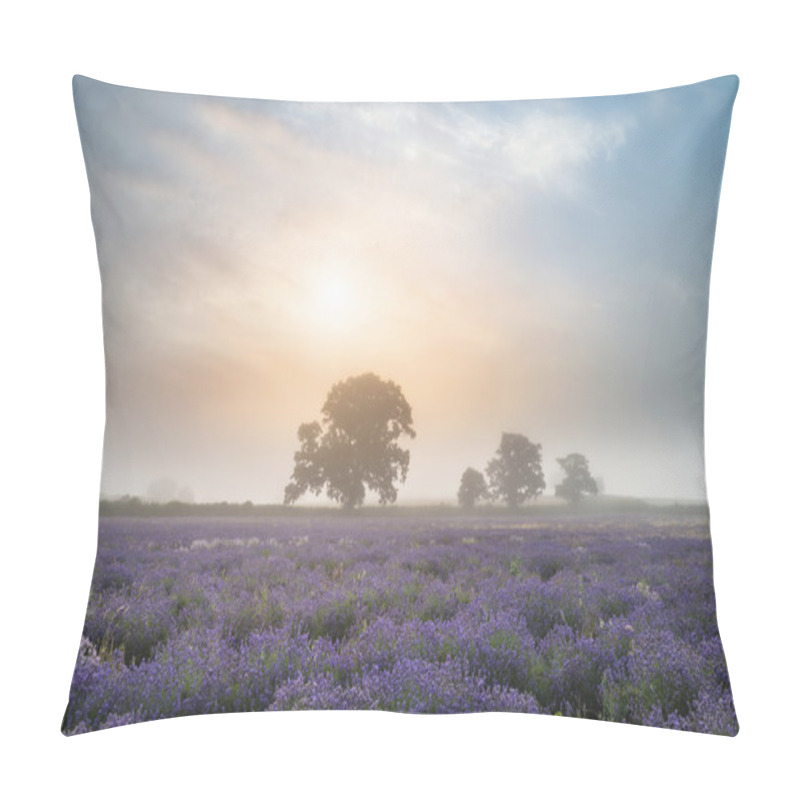 Personality  Beautiful Dramatic Misty Sunrise Landscape Over Lavender Field I Pillow Covers