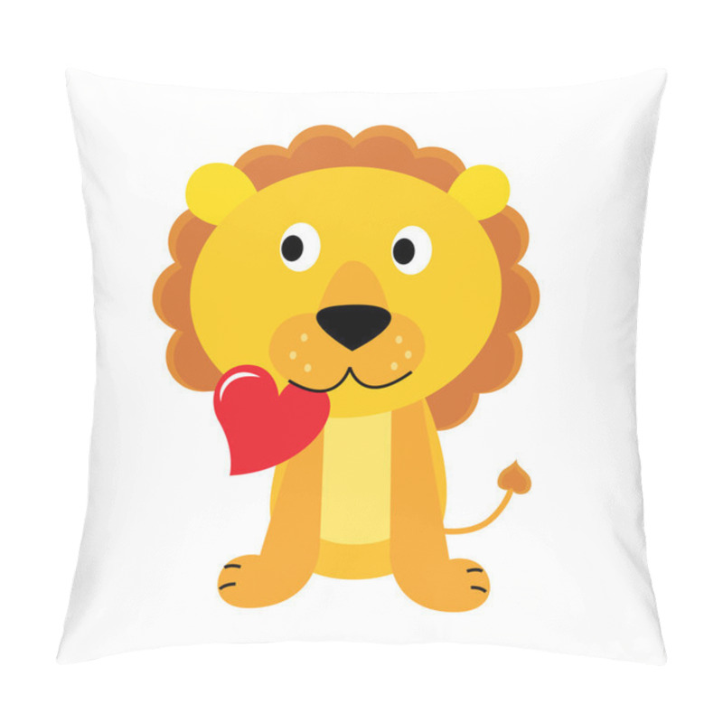 Personality  Cute Little Lion With Red Heart Isolated On White Pillow Covers