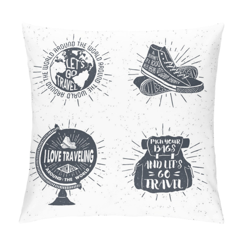 Personality  Hand Drawn Travelling Labels Set With Globe, Sneakers, Backpack  Pillow Covers