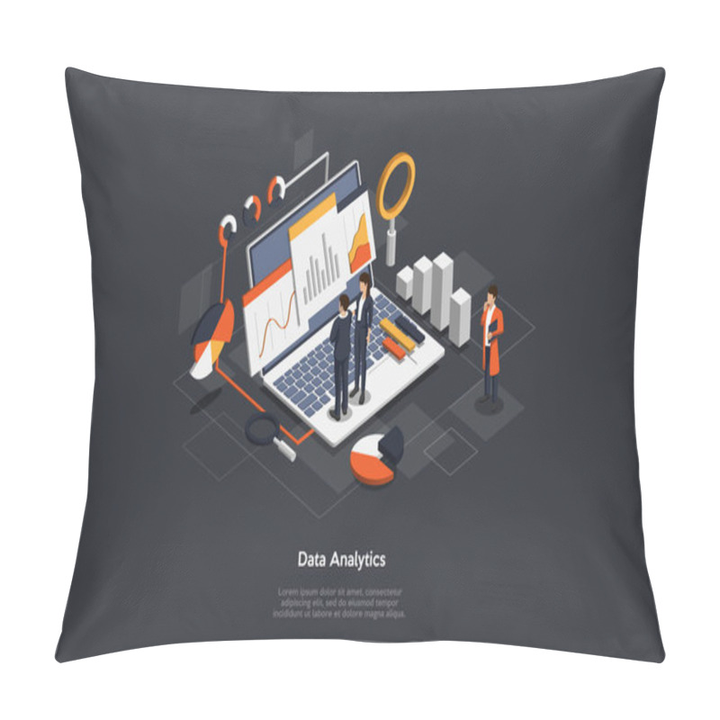 Personality  Isometric Business Data Analytics Process Management Or Intelligence Dashboard. Pillow Covers