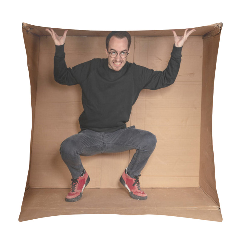 Personality  Young Aspiring Employee Trying To Enlarge His Office Space Pillow Covers