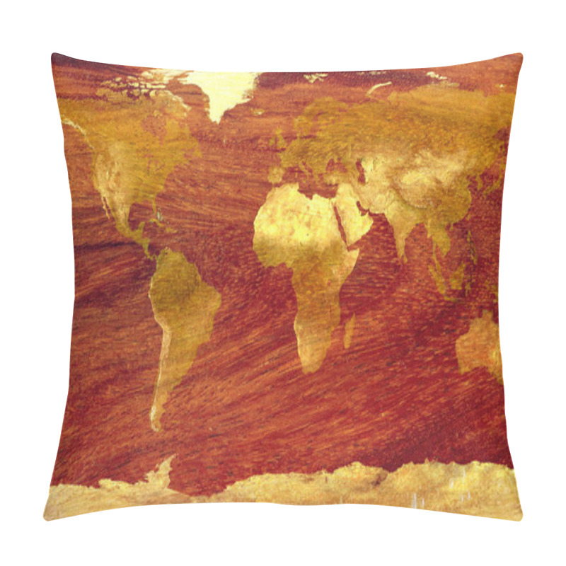 Personality  Wold Map Made By Red Hard Wood Texture Surface Background Pillow Covers