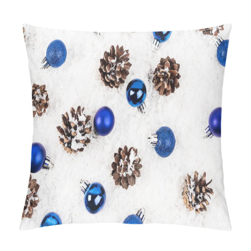 Personality  Flat Lay With Pine Cones And Christmas Baubles On White Textured Background Pillow Covers