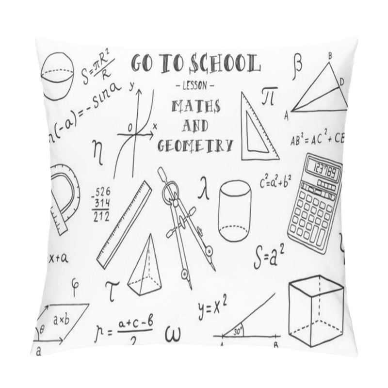 Personality  Hand Sketches Of Maths And Geometry Signs, Vector Illustration Pillow Covers