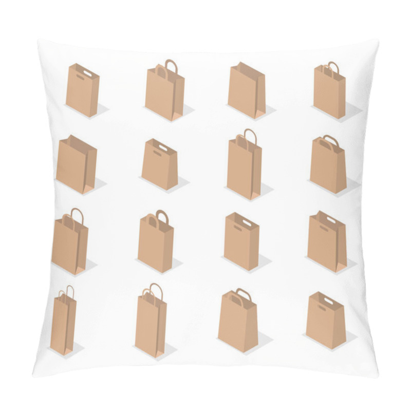 Personality  Set Of Different Paper Bags Isolated On White Background. Element Of Package Design. Flat 3D Isometric Style, Vector Illustration. Pillow Covers