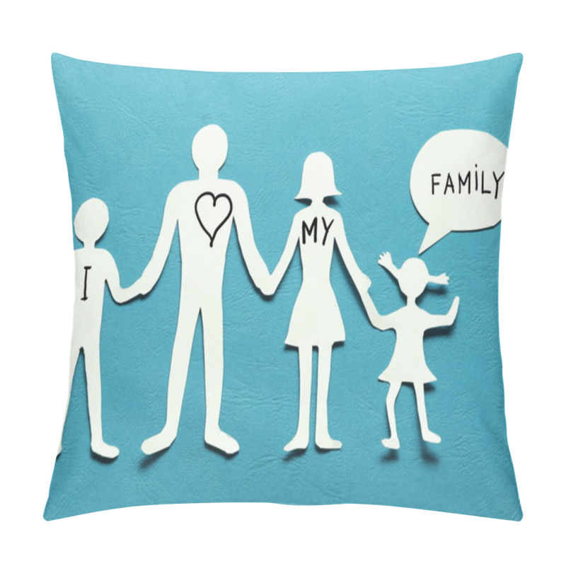 Personality  Cardboard Figures Of The Family On A Blue Background. Pillow Covers