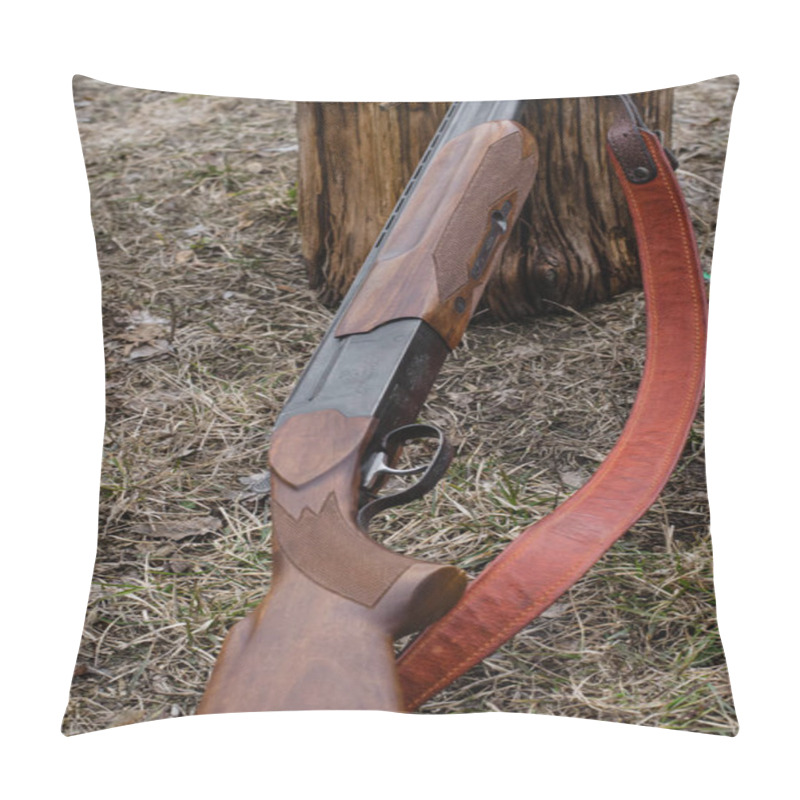 Personality  Military Rifle On Ground Near Wooden Stump  Pillow Covers