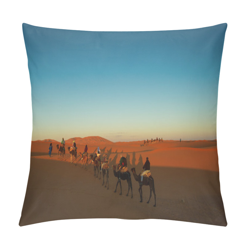 Personality  Sillhouette Of Camel Caravan Going Through The Desert At Sunset  Pillow Covers