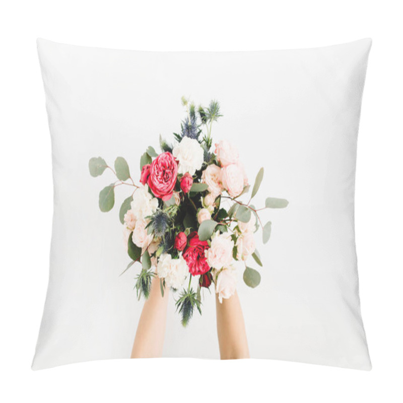 Personality  Girl's Hands Holding Beautiful Flowers Bouquet Pillow Covers