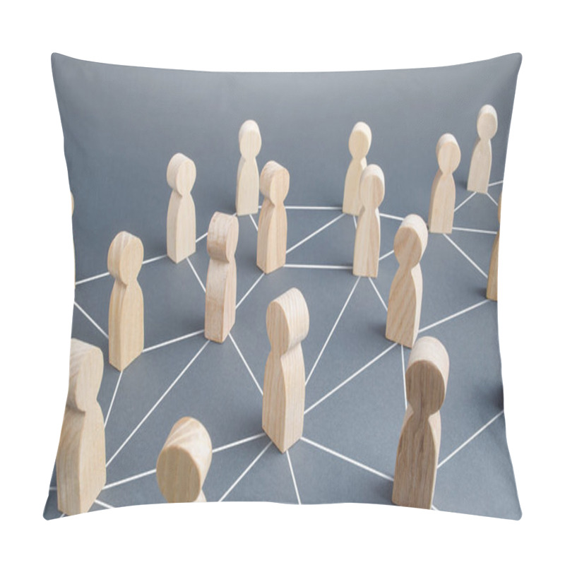 Personality  People Connected People By Lines. Society Concept. Social Science Relationships. Cooperation And Collaboration, News Gossip Spread. Teamwork. Marketing, Dissemination Of Trends And Information Pillow Covers