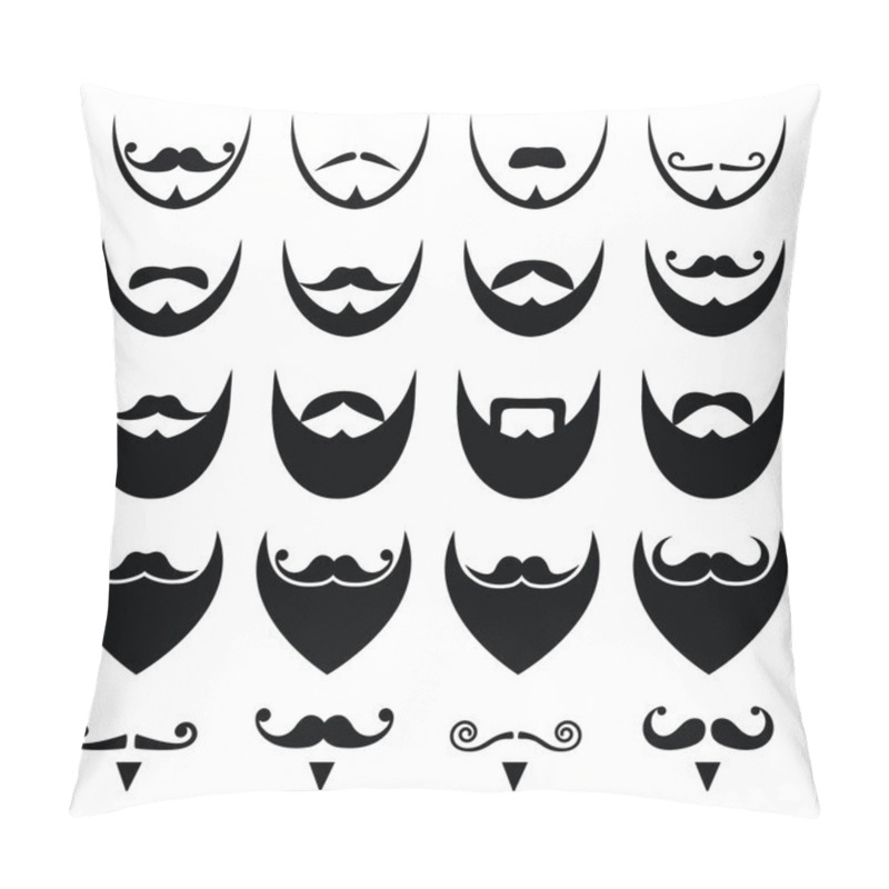 Personality  Beard With Moustache Or Mustache Vector Icons Set Pillow Covers