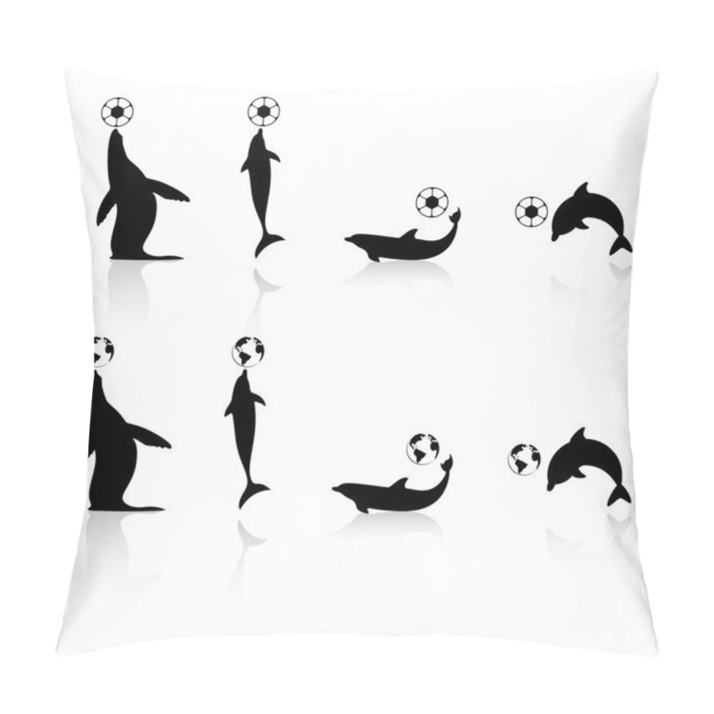 Personality  Marine Animals Silhouettes With Football And Earth Symbols Pillow Covers