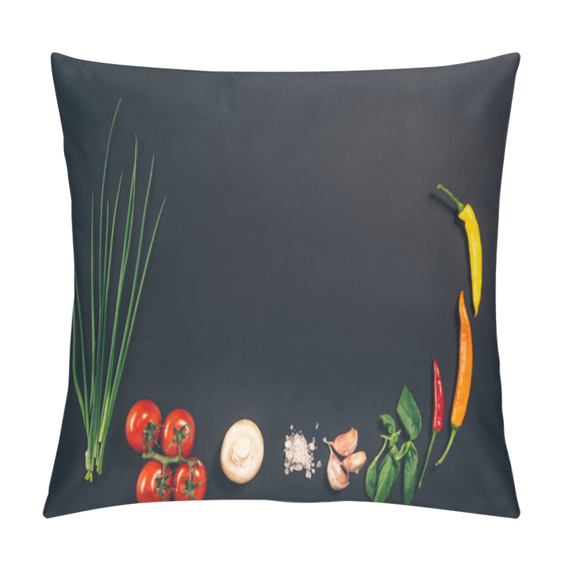 Personality  Food Concept Background. Black Chalkboard Seen From Above, Top V Pillow Covers