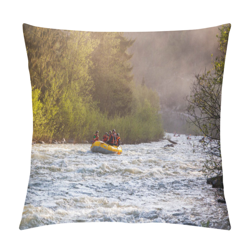 Personality  Verkhovyna, Ukraine - April 30, 2018 Rafting Down A Mountain Chorny Cheremosh River In A Rubber Boat Pillow Covers